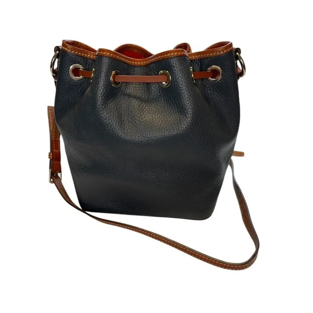 Dooney & Bourke Drawstring Bucket Bag Navy Pebble Leather Tassel Closure - Picture 6 of 16